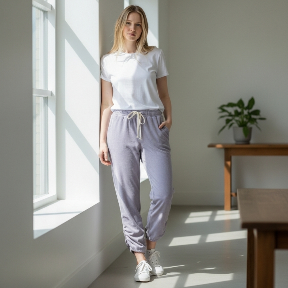 Les Tien Lavender Terry Cropped Jogger Sweatpants NWOT Size XL